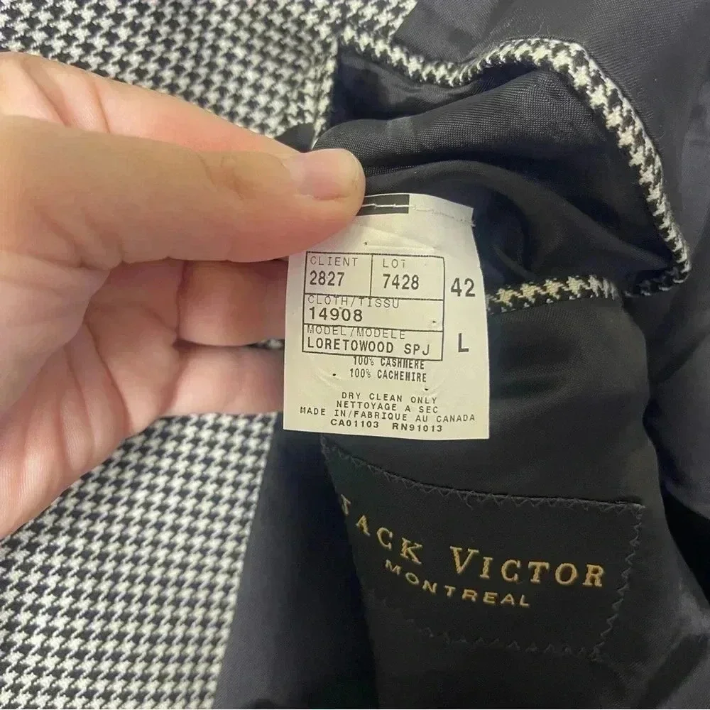 Jack Victor Lora piana Cashmere Houndstooth Blazer Sport Coat Size 42 Long
